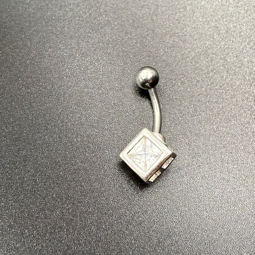 Silver Belly Button Ring With Clear Gem - image 1